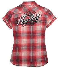 Harley-Davidson Womens Rayon Short Sleeve Plaid Woven Shirt 96175-18VW